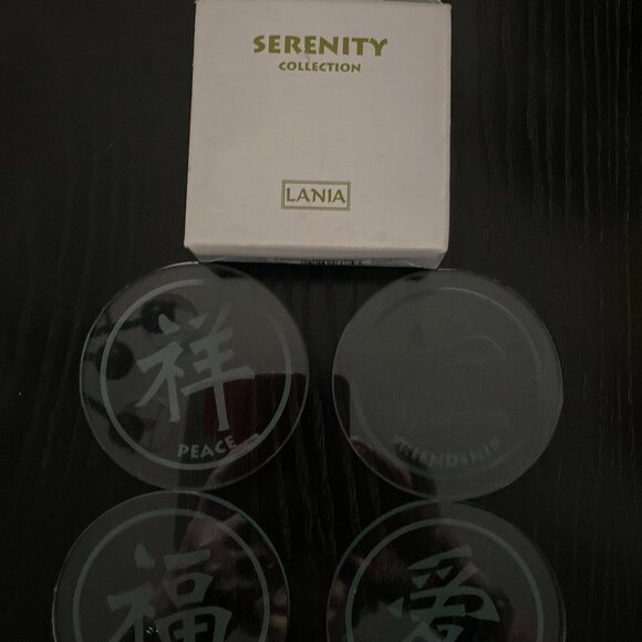 SERENITY COLLECTION OF 4 GLASS COASTERS WITH CHINESE CALLIGRAPHY - Picture 2 of 3